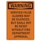 Signmission OSHA Warning Sign, 14" H, 10" W, Rigid Plastic, Verified False Alarms May Be Silenced, Portrait OS-WS-P-1014-V-13596 - alternate 1